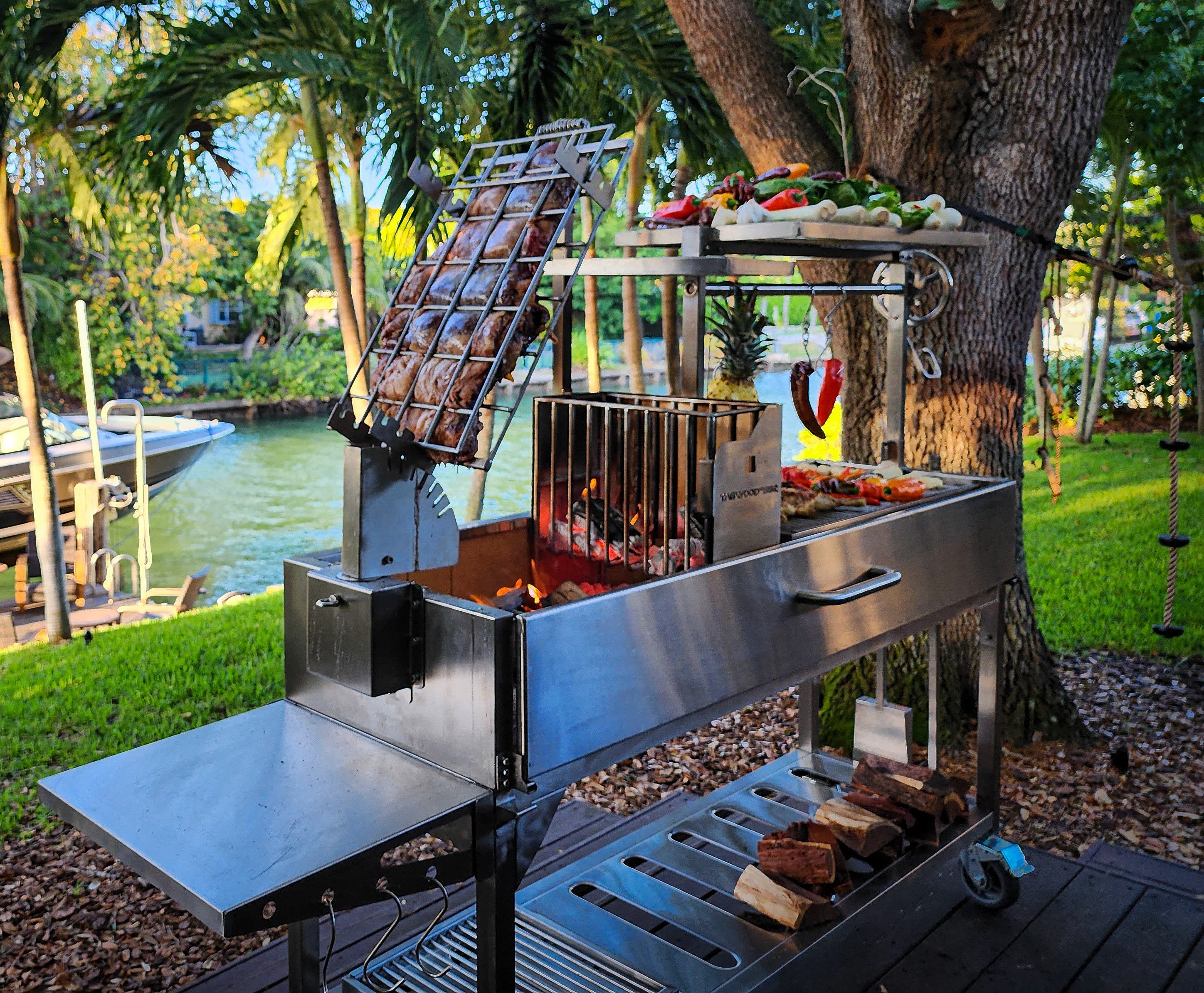 Tradition meets precision with our all-new Argentine grill! Complete with a  heavy-duty adjustable grate, s-hooks for hanging meat and fir